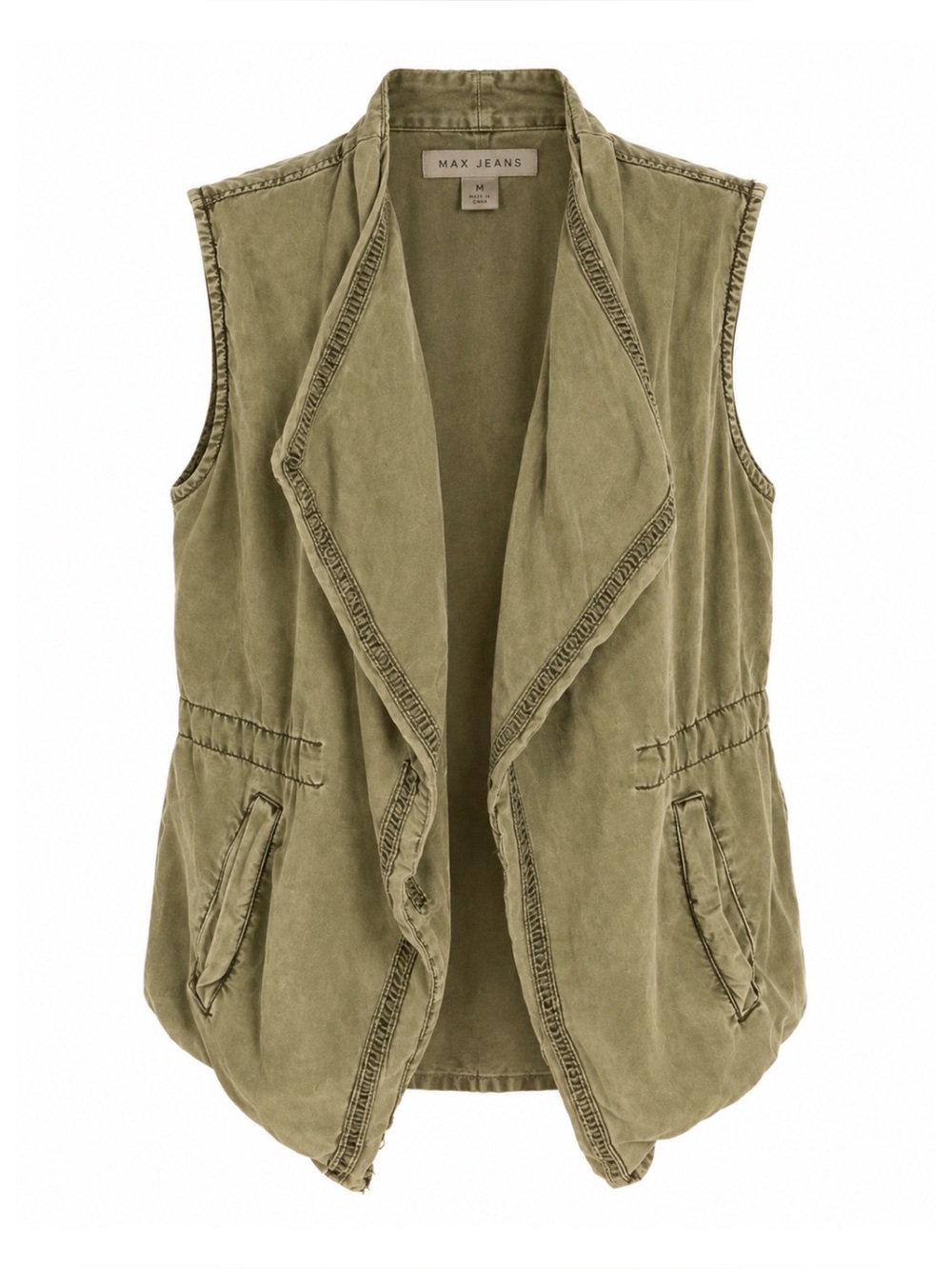 Max Jeans Olive Green Military Draped Utility Vest Womens Size S